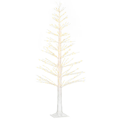 HOMCOM Kunsttanne mit LED-Beleuchtung, 180 cm hoher Weihnachtsbaum, realistische Rinde, Weiß