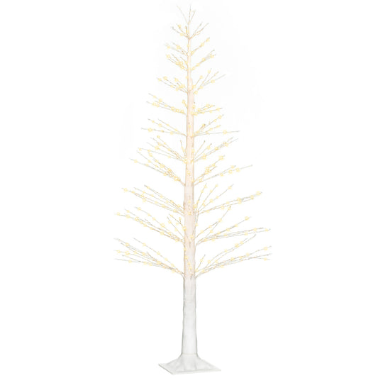 HOMCOM Kunsttanne mit LED-Beleuchtung, 180 cm hoher Weihnachtsbaum, realistische Rinde, Weiß