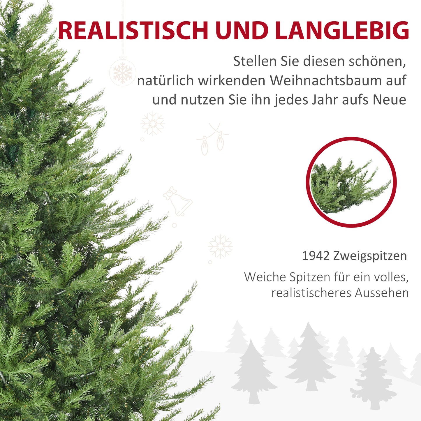HOMCOM Weihnachtsbaum, Kunsttanne, realistisches Aussehen, schneller Aufbau, Kunststoff, Grün, 136 x 136 x 180cm