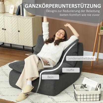 HOMCOM Schaumstoff-Bodensessel, Liegesessel, Lounge-Sessel für Wohnzimmer, Schlafzimmer, Grau