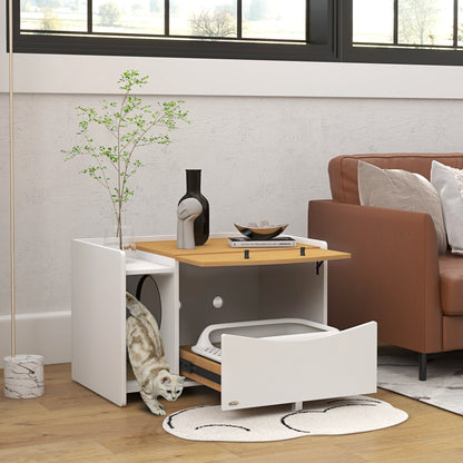 PawHut Katzentoilette, ausziehbar, Schrankdesign, Streufach, 78x50x51cm, Eiche/Weiß