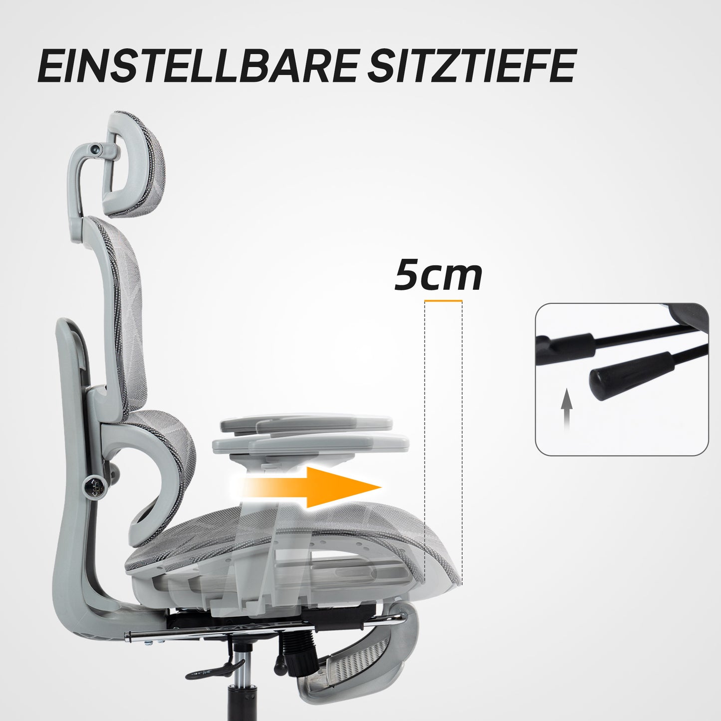 HOMCOM Bürostuhl, Ergonomischer Schreibtischstuhl mit Netzstoffbezug, verstellbar, rollbar, mit Armlehnen, Kopfstütze, Grau