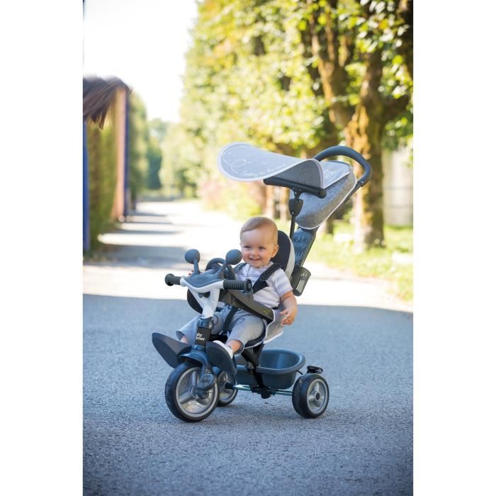 Smoby - Baby Driver Plus Gray Tricycle - Child's Evolutive Bike From 10 Months - Silent Wheels - Parking Brake