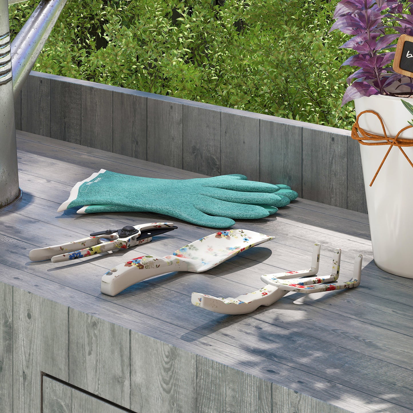 Outsunny Gartenwerkzeug Set 3 Stück Garten Werkzeug aus Metall mit Blumenkelle Handrechen Gartenschere