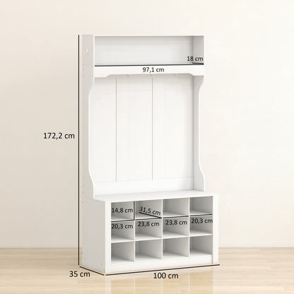 HOMCOM Garderobe mit Regal, Bank, Haken, Schuhfächern, Spanplatten, MDF, Weiß