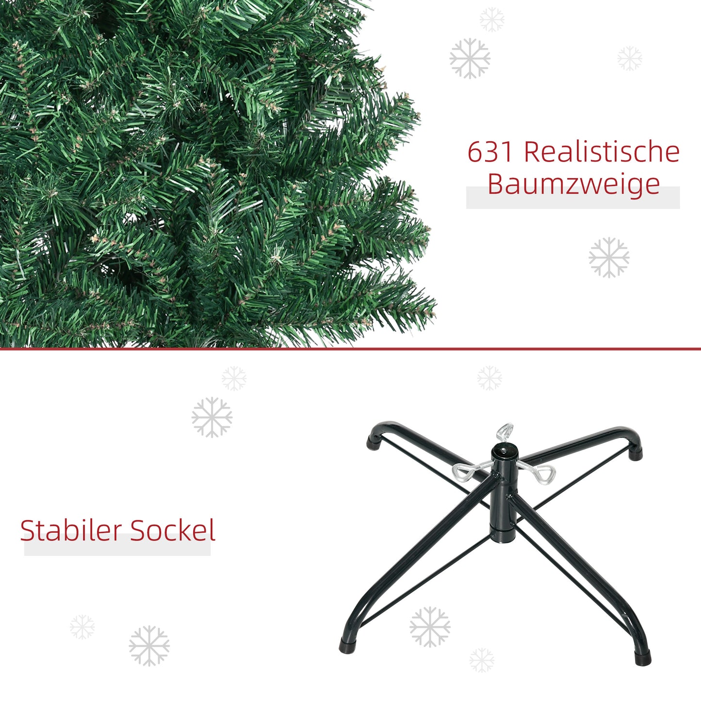 HOMCOM Weihnachtsbaum Kunsttanne künstlicher Christbaum, inkl. Standfuß, LED´s, 2,1 m, 1 Weihnachtsstern, Grün