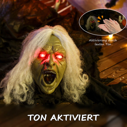 Outsunny 183cm Halloween Dekoration Halloween Zombie-Alte mit LED-Lichter, Soundfunktion, für Party