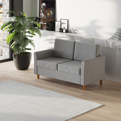 HOMCOM® Zweisitzer Sofa | Abnehmbare Kissen | Leinen, Schaumstoff, Kautschukholz | Hellgrau | 141 x 70 x 78 cm