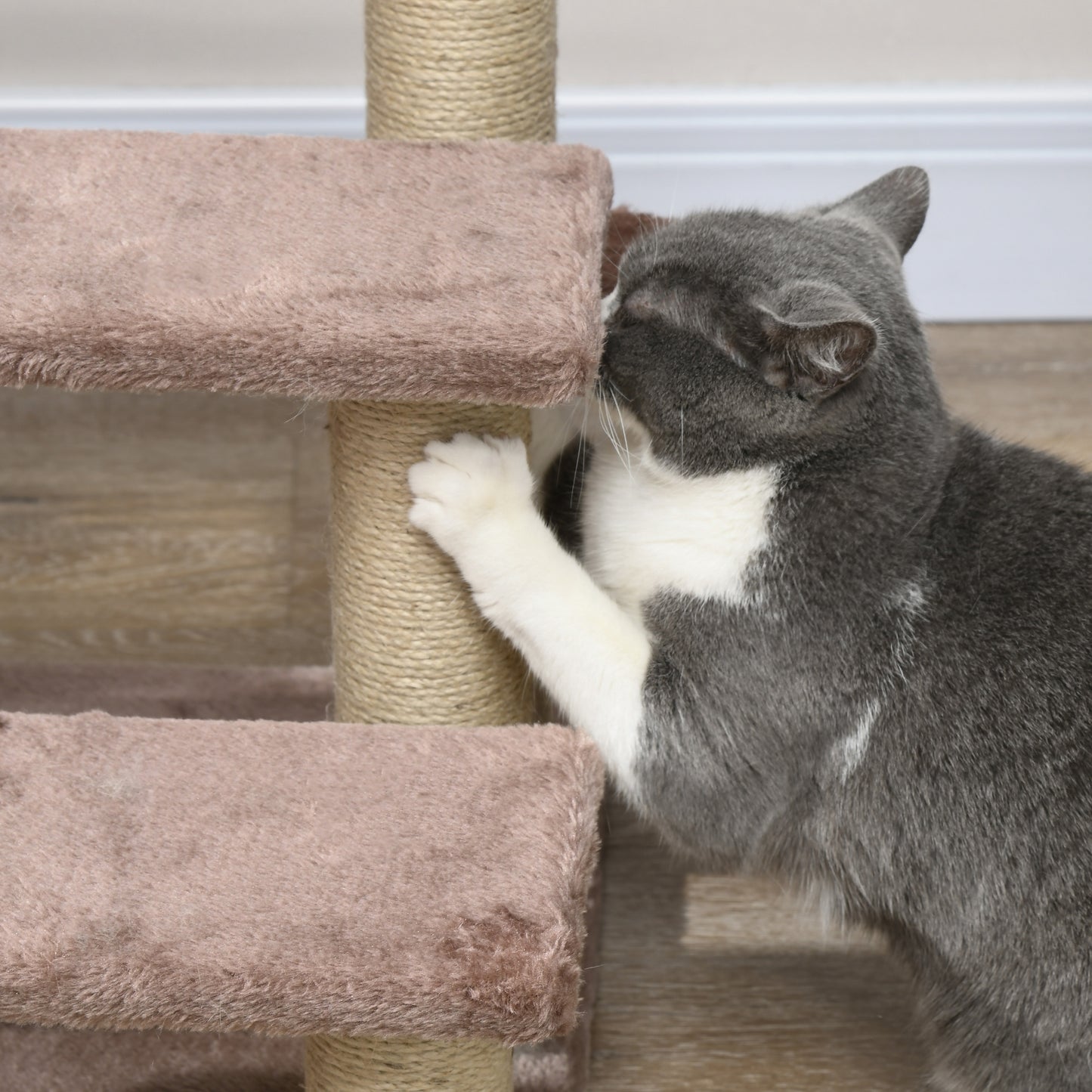 PawHut Kratzbaum, Haustiertreppe, 3 Stufen, Spielball, bis 5 kg, 45x40x48cm, Braun