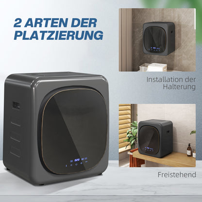 HOMCOM Wäschetrockner mit UV-Desinfektion, kompakte Bauweise, 4 kg Kapazität, Edelstahl, Grau