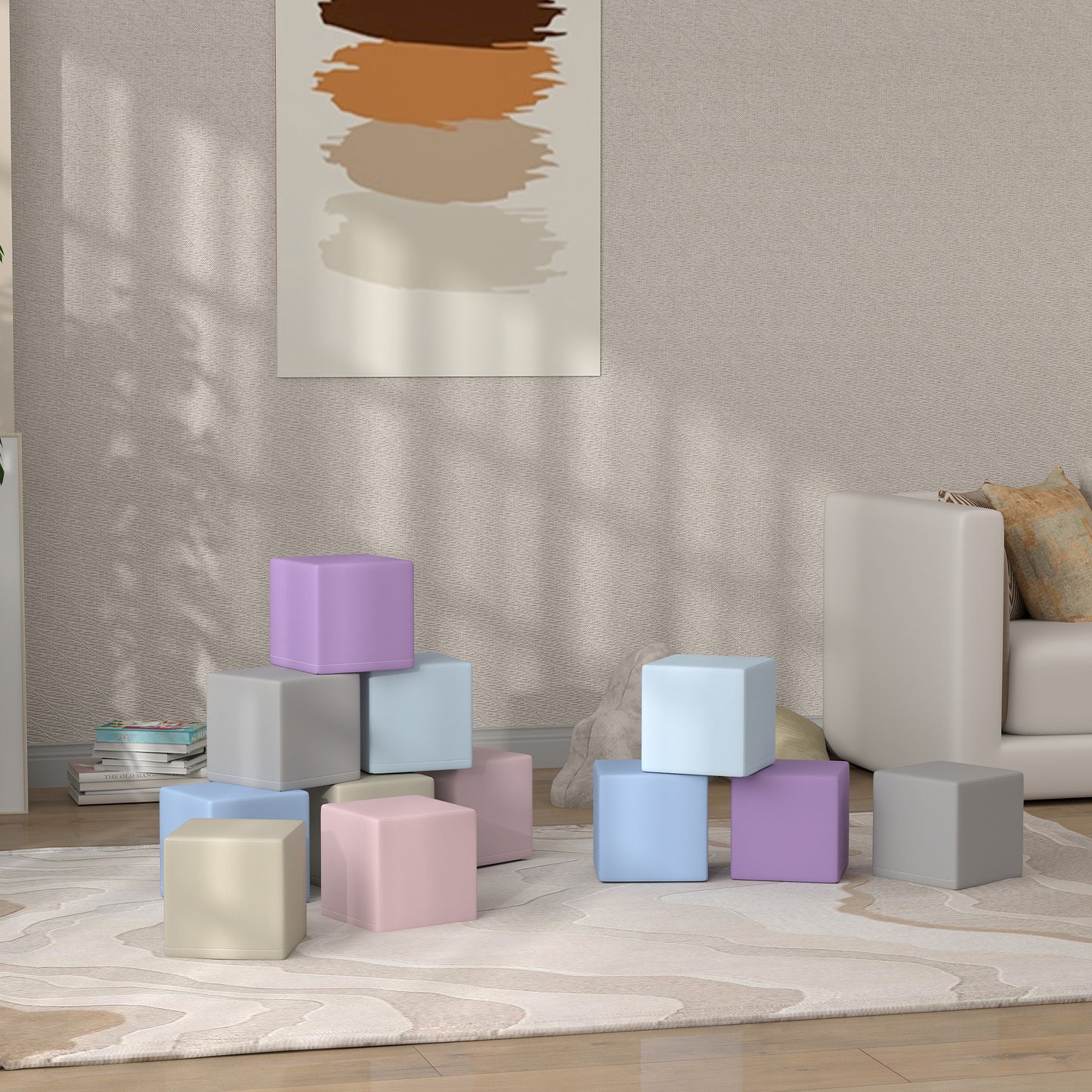 HOMCOM Softbausteine, 12 Würfel á 20 x 20 x 20 cm, pflegeleicht, kindersicher, für 1-3 Jahre, Kunstleder