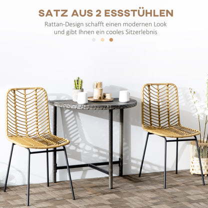 HOMCOM 2er-Set Esszimmerstühle im Boho-Stil, Akzentstuhl, PE-Rattan, 44 cm x 58 cm x 85 cm, Natur + Gelb
