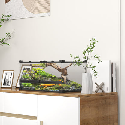 PawHut Glas-Terrarium für Reptilien, erhöhter &amp; wasserdichter Boden, Knopfschloss