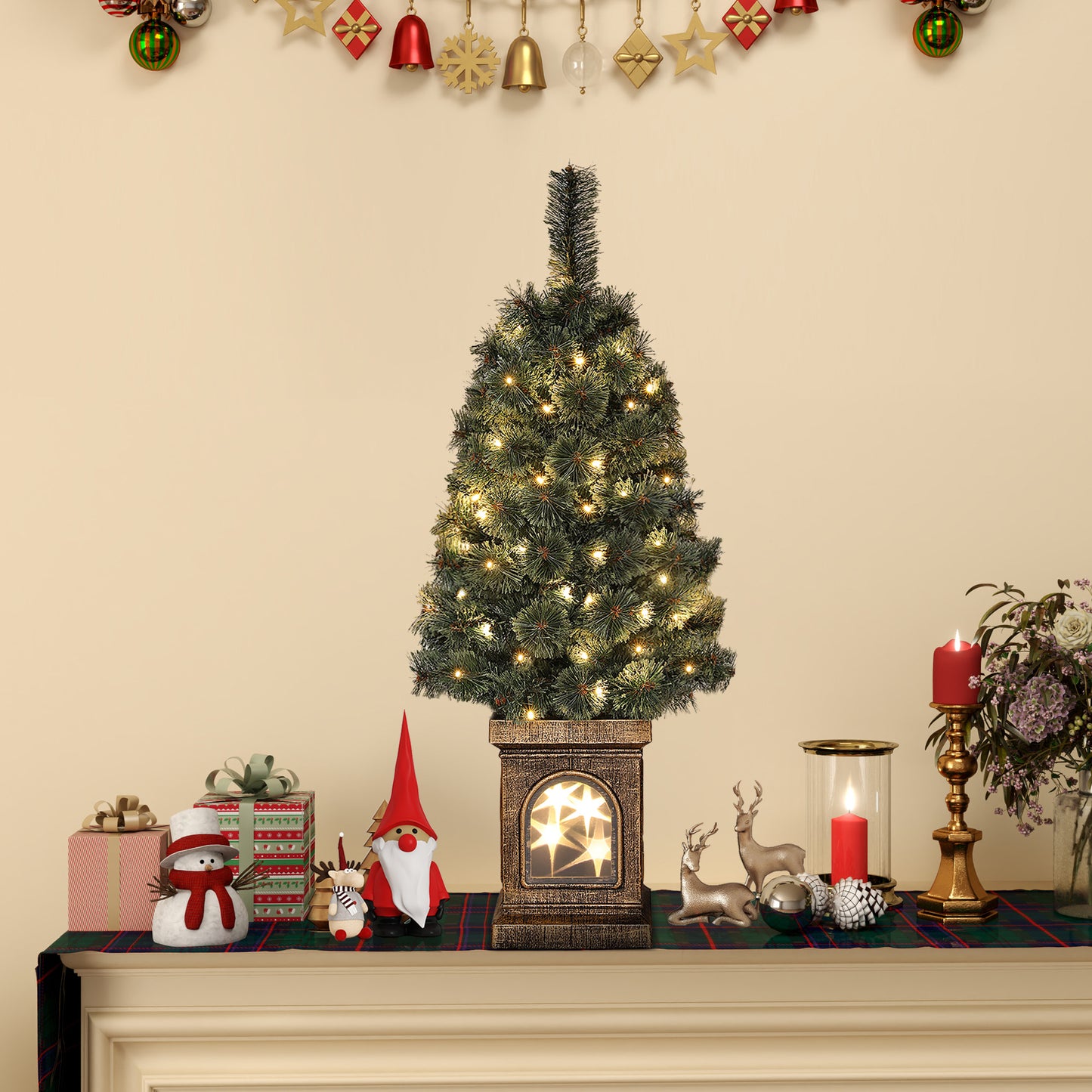 HOMCOM Weihnachtsbaum, naturgetreue Erscheinung, integrierte LEDs, dimmbar, 8 Modi, 45 x 90 cm, Grün