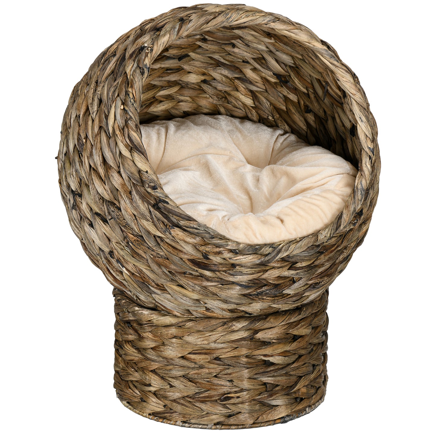 PawHut Rattan Katzenkorb Katzenhöhle Katzenhütte Katzenbett mit Kissen Haustierbett Wasserhyazinthe Kaffee 40 x 37 x 51 cm