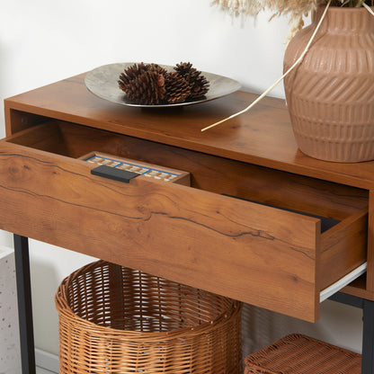 HOMCOM Konsolentisch im Industriedesign, Beistelltisch, Sideboard, 1 Schublade, Braun + Schwarz