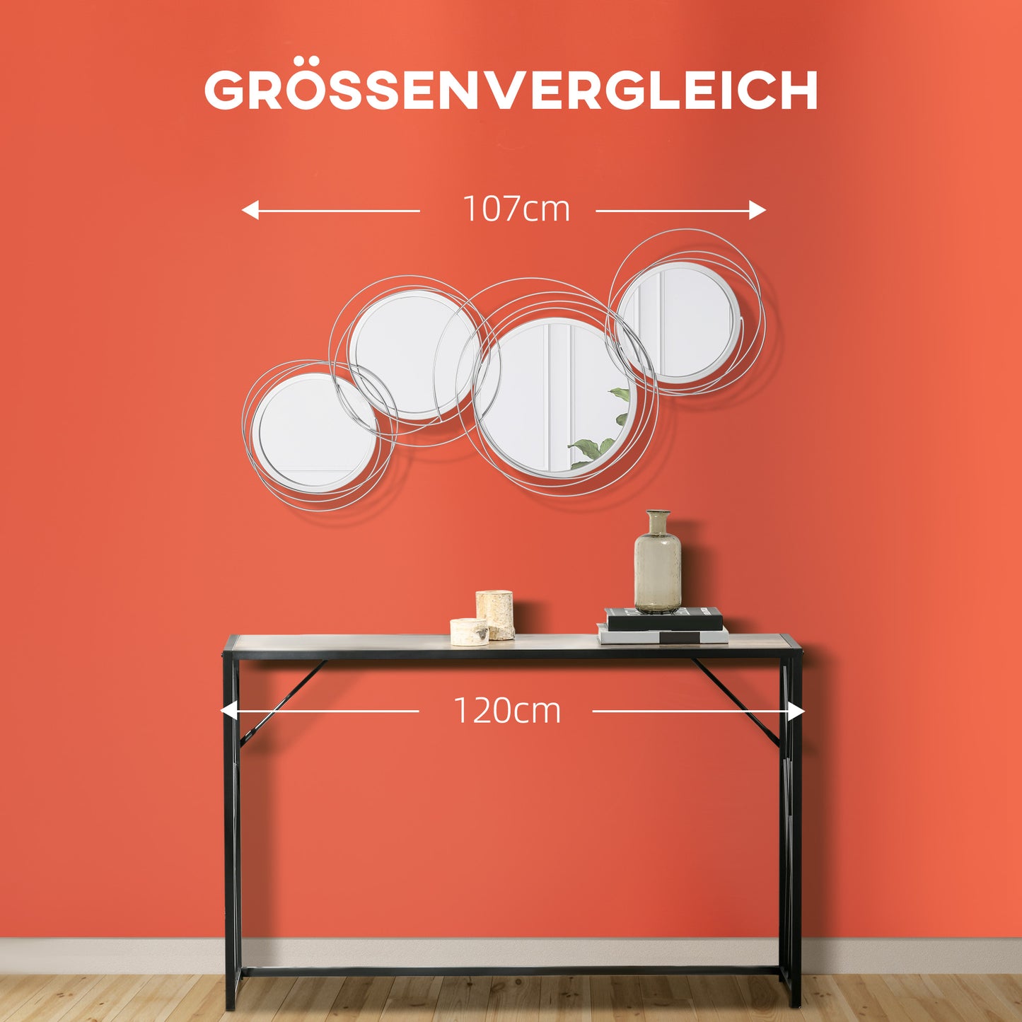 HOMCOM Spiegel-Set für Wanddekoration, Wandschmuck mit 4 runden Spiegeln, Wandspiegel, Flurspiegel,107 x 4 x 56 cm