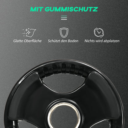 SPORTNOW Hantelscheibe, 2er-Set, 10 kg pro Scheibe, drei Griffe, bodenschonender Gummimantel, Metall
