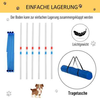 PawHut Agility Set Hunde 6-teiliges Agility-Ausrüstung för Hundetraining klappbar Steckhürdenset med 6 Slalomstangen Tragetasche Trainingszubehör Koordinationsträning Agilityset för Spiele Training