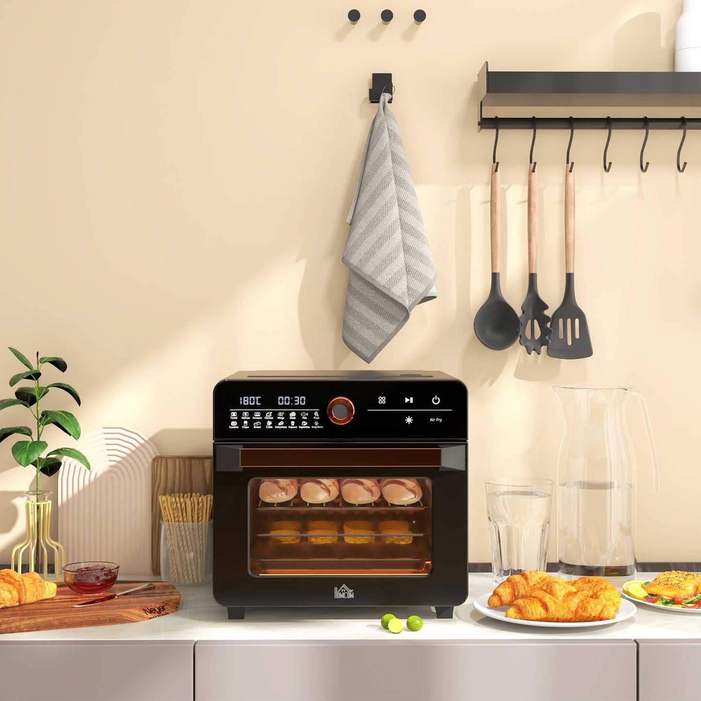 HOMCOM Minibackofen 20L, Mini Ofen, 40-220°C, 17 Modi, Timer, 36x37x34,5cm, Schwarz