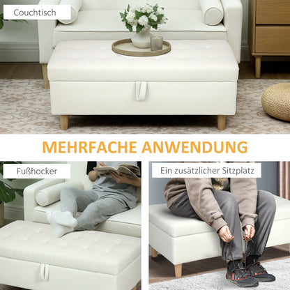 HOMCOM Polsterhocker mit Stauraum, Holzbeine, weicher Stoffbezug, Cremeweiß