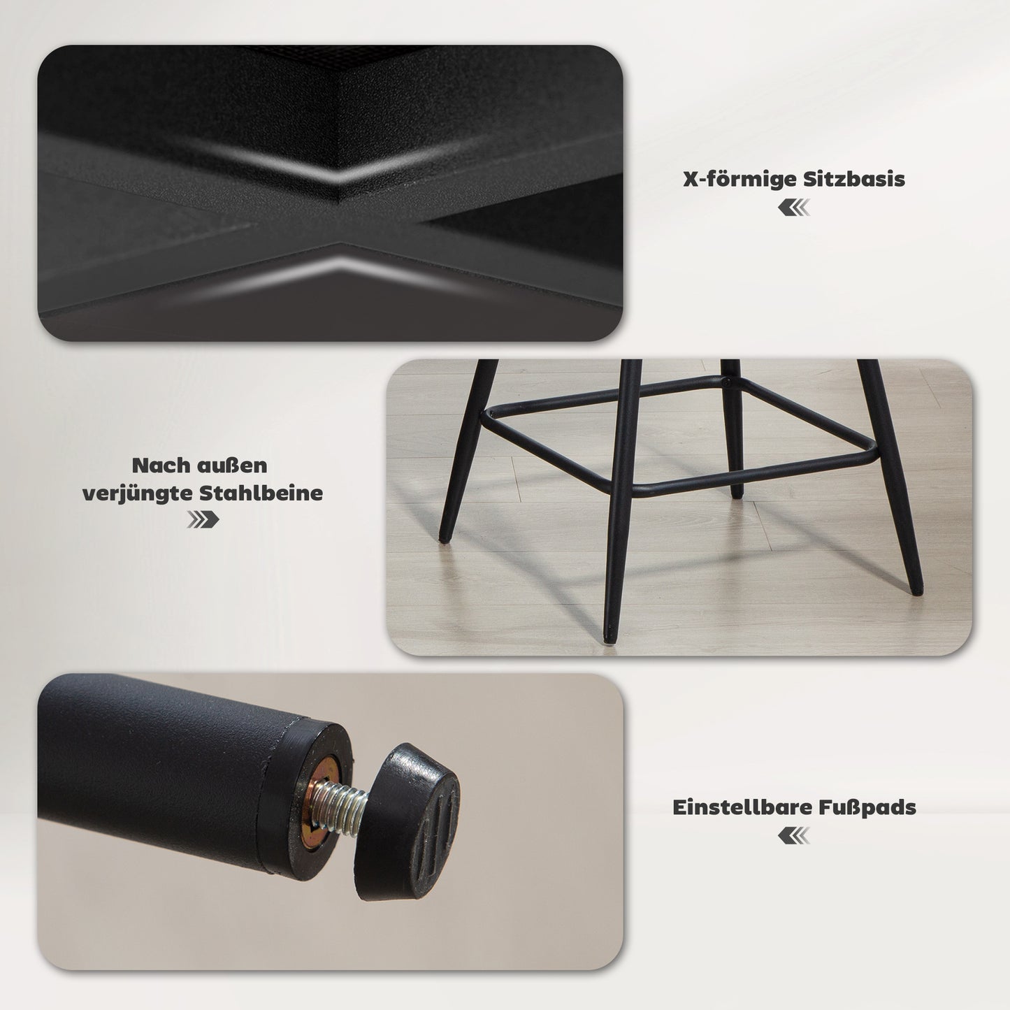 HOMCOM 2er-Set Barstühle mit Cordbezug und Stahlbeinen, Polsterstühle für Kücheninsel, Esszimmer, Grau