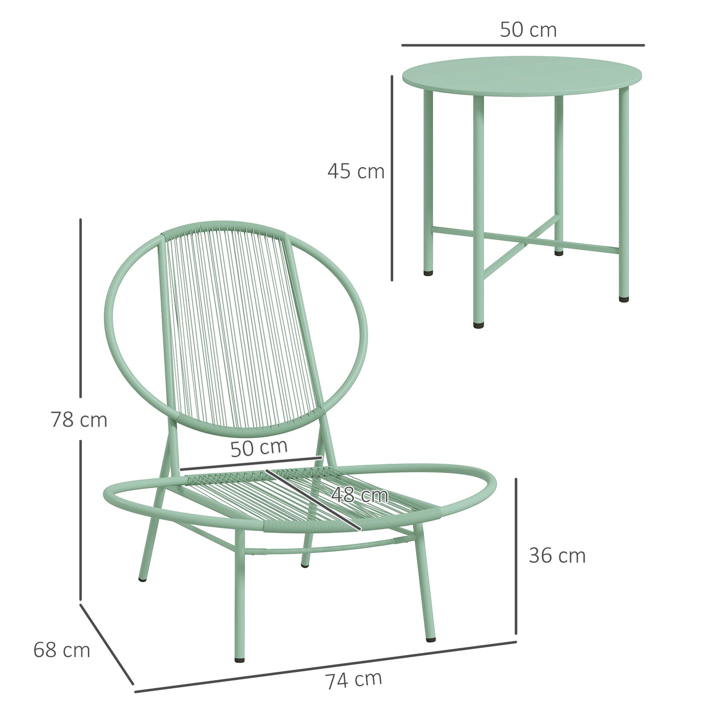 Outsunny Bistro-Set 3-teilig aus Polyrattan Wetterfest Gartenmöbel Set mit Bistrotisch Muschelförmige Gartenstühlen Grün