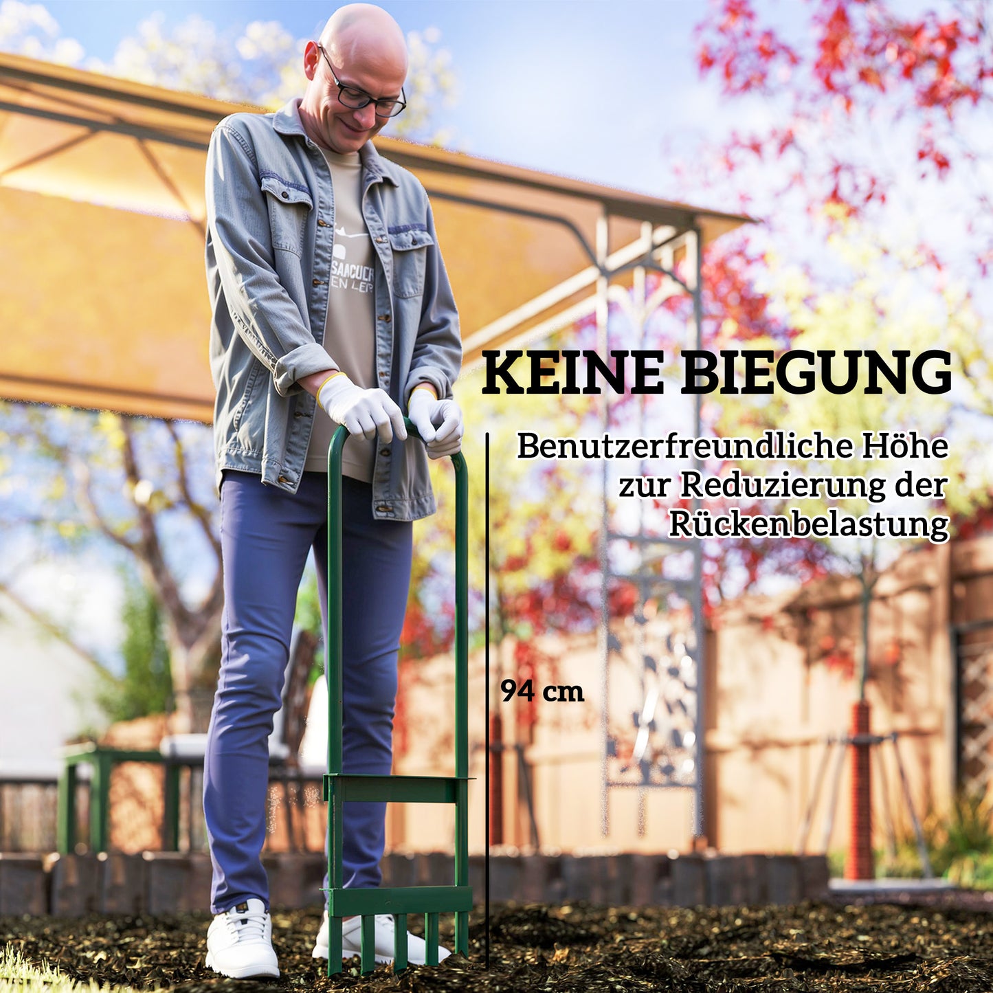 Outsunny Rasenlüfter Aerifizierer für Rasen 30cm Breite Manuell Rasenbelüfter mit rutschfest Griff für Garten Höfe Dunkelgrün