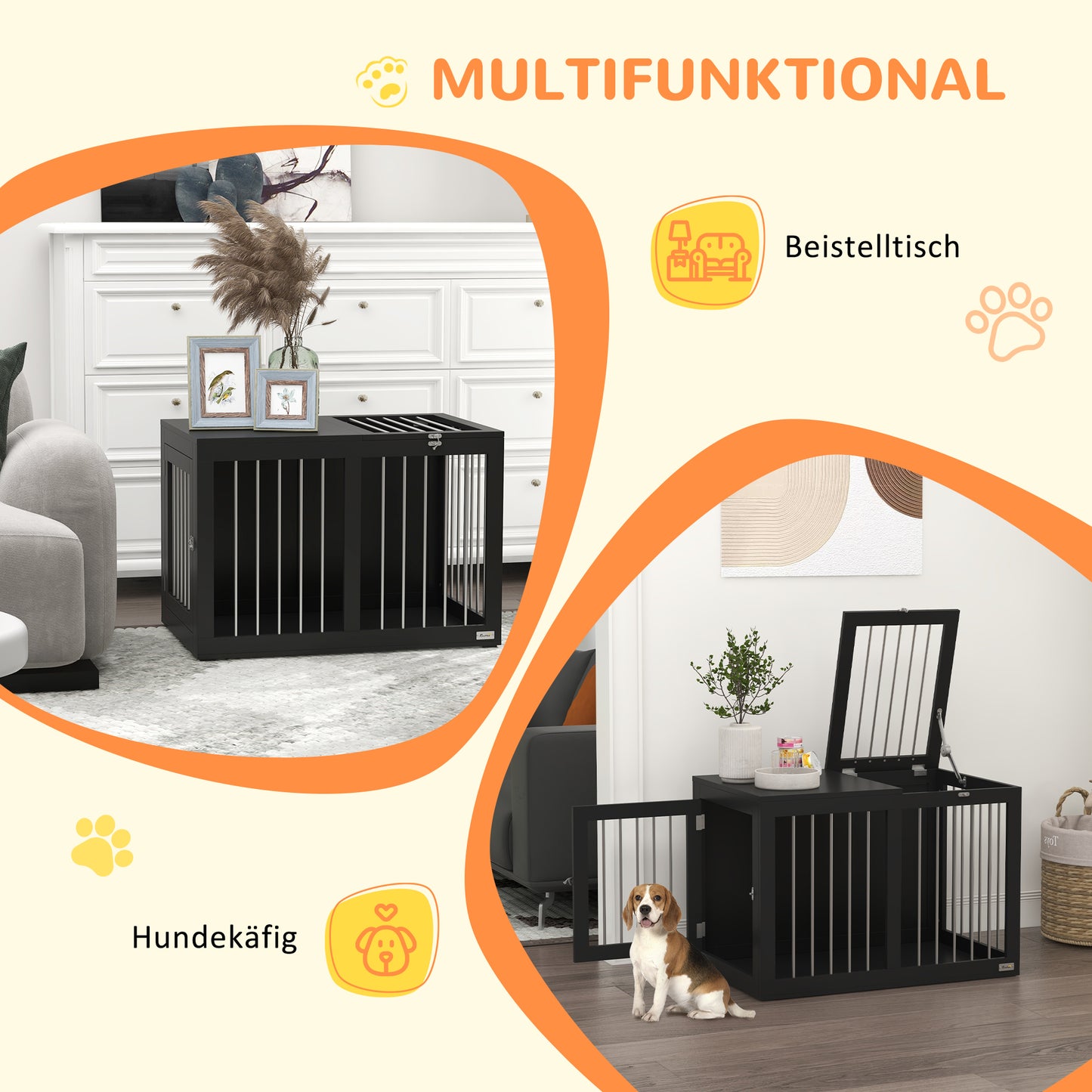 PawHut Hundekäfig Hundebox Hundetransportbox, 2 Türen, verriegelbar, Stahlgitter, 80 cm x 50 cm x 56,5 cm, Schwarz
