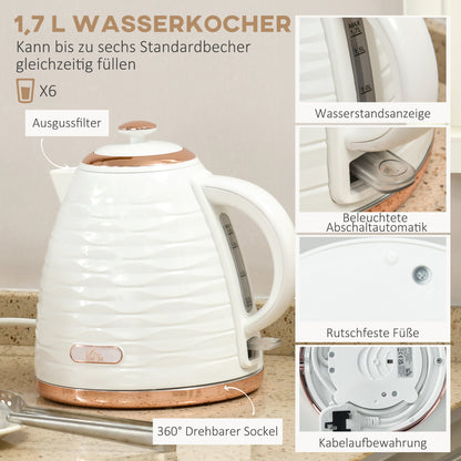 HOMCOM 2-in-1 Toaster- und Wasserkocher-Set, 7 Bräunungsstufen, Auftau- und Aufwärmfunktion, Cremeweiß