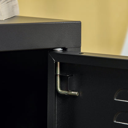 HOMCOM Nachttisch, Beistelltisch mit verstellbarem Regal, Tür, Nachtschrank für Schlafzimmer, Wohnzimmer, Metall, Schwarz, 50 x 40 x 47,5 cm