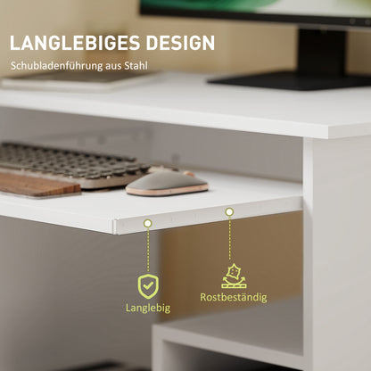 HOMCOM Computertisch, Schreibtisch, Spanplatte, Metall, 80 x 45 x 75 cm, Weiß