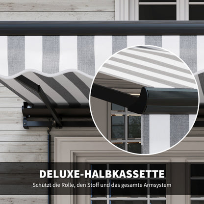 Outsunny Sonnenmarkise Markise Terrassenmarkise, wetterbeständig, 1 Handkurbel, 395 x 250 x 150 cm, Grau + Weiß