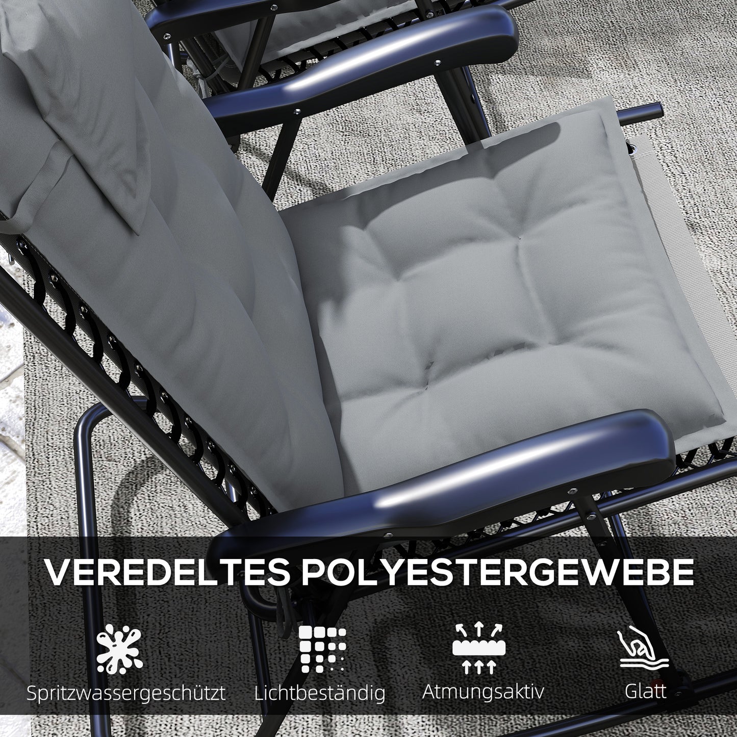 Outsunny 2er Set Auflage für Sonnenliege Wasserabweisend Liegenauflage für Gartenliege Polsterauflage 50x116x5 cm, Hellgrau