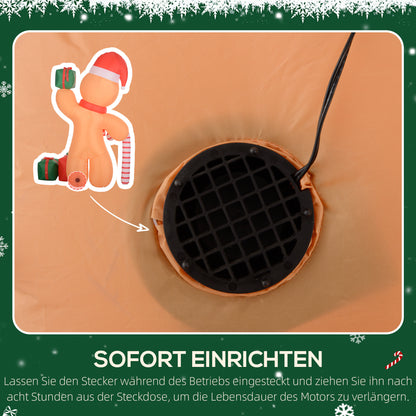 Outsunny Lebkuchenmann mit Zuckerstange, 2,45 m groß, aufblasbar, weiße LED-Beleuchtung, 170 x 100 x 245 cm