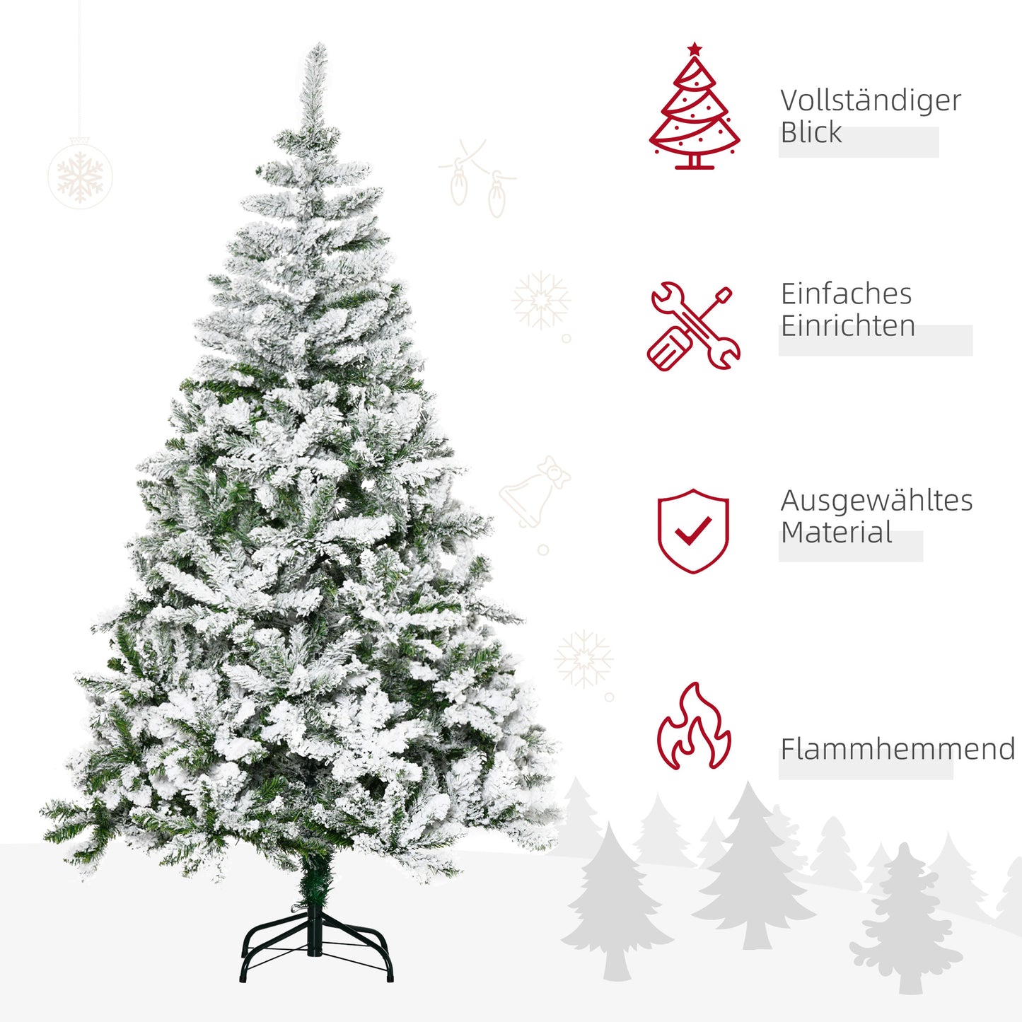 HOMCOM Künstlicher Weihnachtsbaum, Schnee-Effekt, flammenhemmend, Scharnierkonstruktion, Grün/Weiß