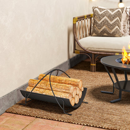 Outsunny Kaminholzregal för inomhus 51 x 38 x 33 cm geometrisk Brennholzregal med Griff från Metall, Schwarz