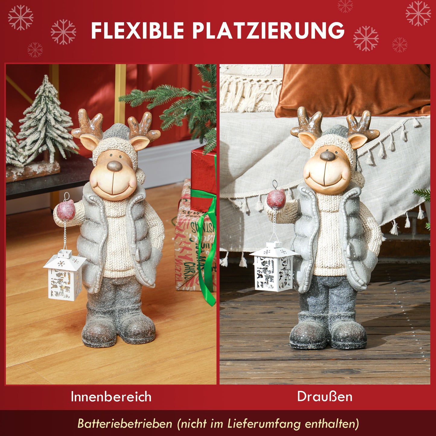 HOMCOM Weihnachtsdeko, Rentier mit Laterne, LED, batteriebetrieben, 25,5 x 19,5 x 52 cm