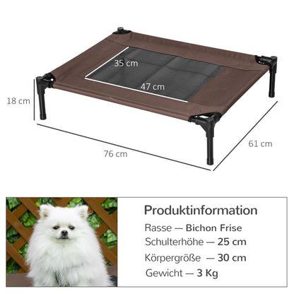 PawHut Hundeliege Outdoor, Erhöhtes Hundebett für Mittelgroße Groß Hunde, stabile Haustierliege mit Waschbares Mesh, Katzenbett Haustierbett Schlafplatz für Draußen Camping, 76 x 61 x 18 cm, Braun