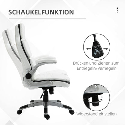 Vinsetto Ergonomischer Bürostuhl mit klappbare Armlehnen, Höhenverstellbarer Schreibtischstuhl mit Wippfunktion, dick gepolsterter Stuhl mit verstellbare gepolsterte Armlehne 69 x 67 x 113-121 cm