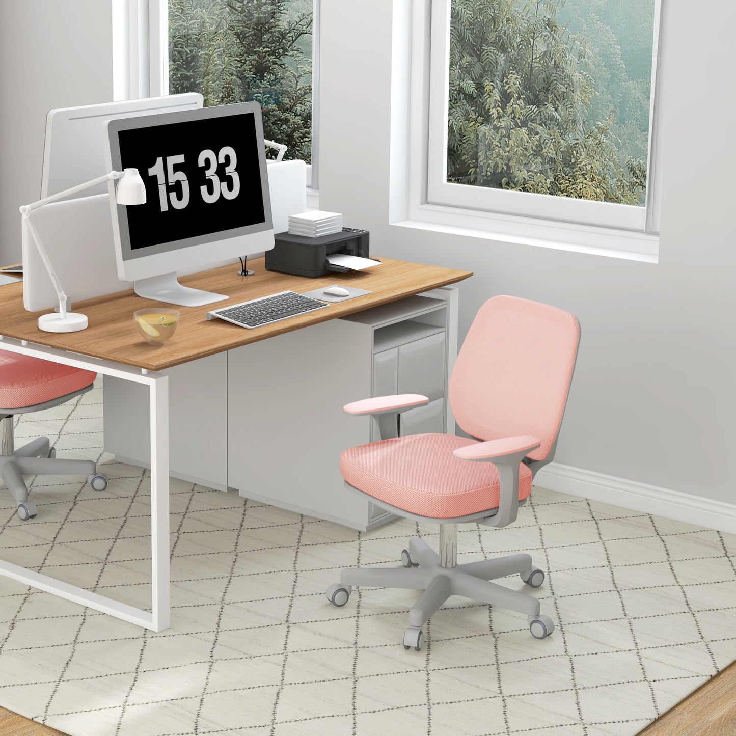 Vinsetto Bürostuhl, Ergonomisch Schreibtischstuhl med Drehfunktion, Höhenverstellbar 55 x 48 x 82,5-94,5 cm Rosa