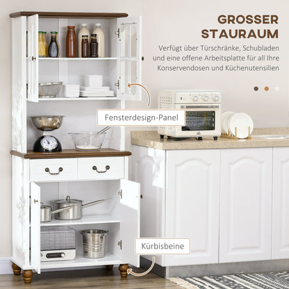 HOMCOM Küchenschrank, Buffet, 2 Schubladen, 2 Schrankfächer, klassisches Design, Weiß+Dunkelbraun, 76 x 38 x 182 cm