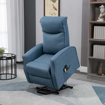 HOMCOM Massagesessel mit Aufstehhilfe, Relaxsessel, inkl. Fernbedienung, 1 Seitentasche, Fußstütze, Blau
