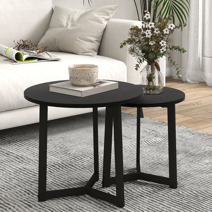 HOMCOM Moderner Couchtisch als 2er-Set, Metallrahmen, MDF, Rundes Design, ineinander verschiebbar, Schwarz