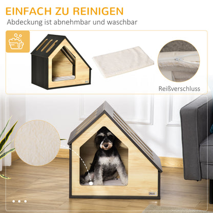 Pawhut Hundehütte Indoor Hundehöhle mit Kissen Hundehaus Hundehöhle mit schrägem Dach Katzenhaus för små Hunde bis 8 kg 60 x 40 x 59,2 cm, Braun