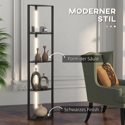 HOMCOM LED Standleuchte, Eckregal, dimmbar, 4 Ablagen, warmweißes Licht, 41x30x164cm, Schwarz