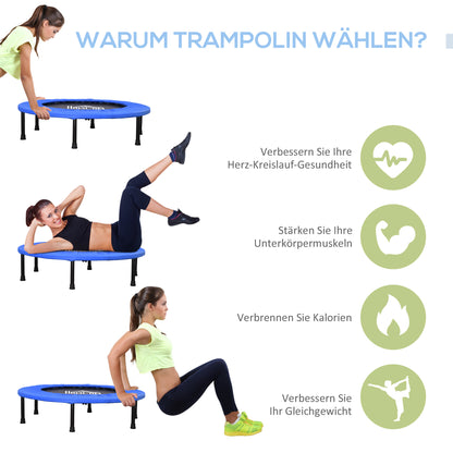 HOMCOM itness Trampolin Ø91 cm Mini Trampoline mit rutschfesten Füßen 100kg Belastbar Ø91 x 22,5H cm Schwarz+Blau
