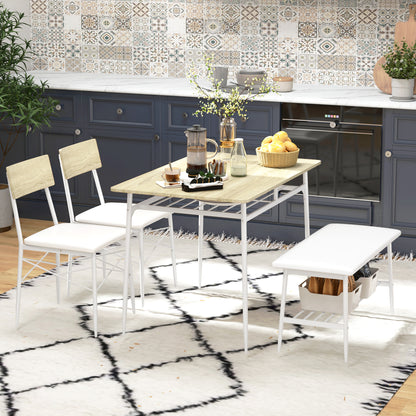 HOMCOM 4-teiliges Esstisch-Set mit Stühlen und Bank für 4 Personen, gepolsterte Sitze, Stahlrahmen, Holz, Eiche