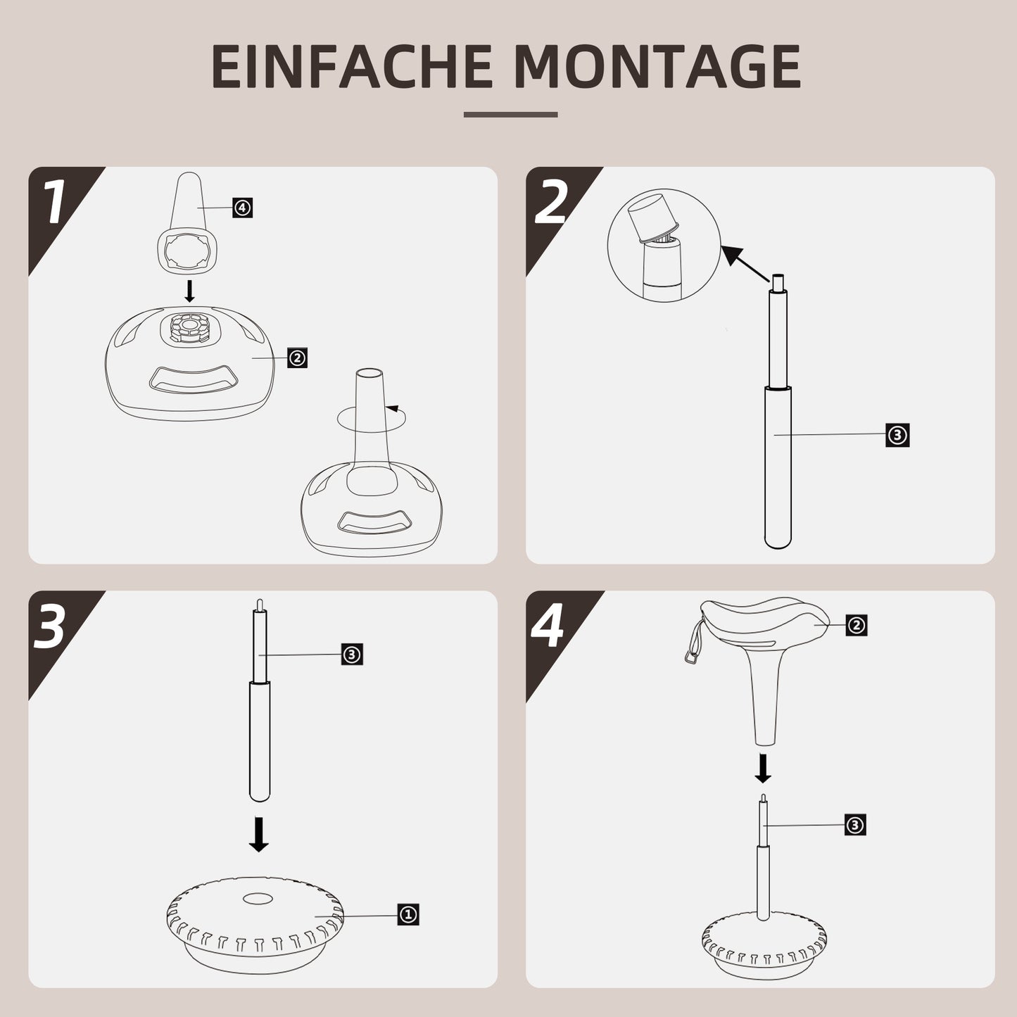 HOMCOM Balancehocker, beweglicher Sitz, drehbarer Bürohocker, höhenverstellbar, ergonomisch, 34 x 34 x 68,5-83,5 cm, Braun