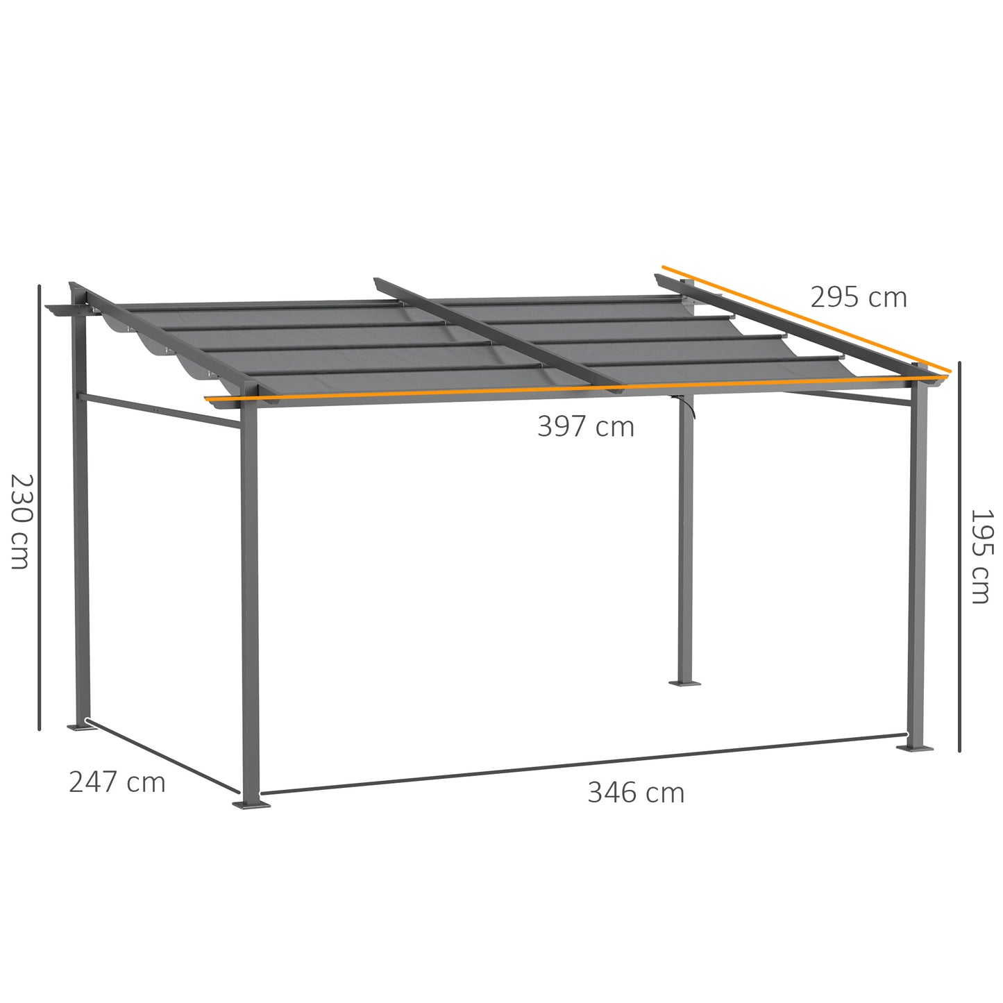 Outsunny Pergola, inklusive Befestigungsmaterial, ausziehbares Dach, 3,97 mx 2,95 mx 2,3 m, Dunkelgrau